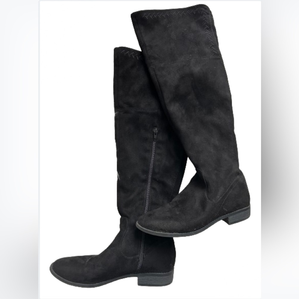 Born in California black suede knee high boots side 6